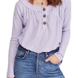 Free People - We The Free Must Have Waffle Knit Lavender Button-Up Women's Top